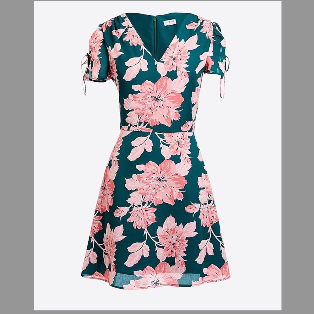 J Crew - Printed short-sleeve tie-shoulder dress - Size 4